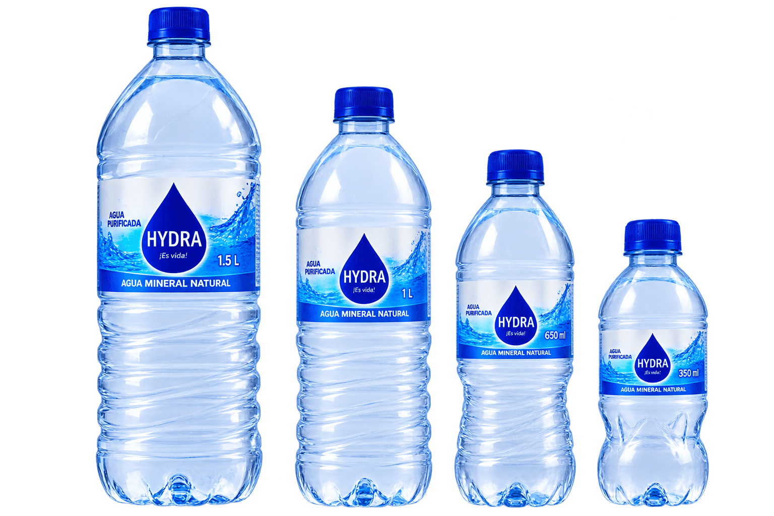 Botellas HYDRA en cuatro tamaños